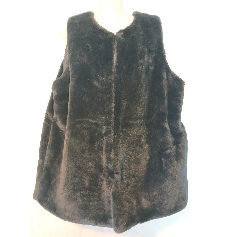 Z Studio Womens Faux Fur Vest Pockets Brown Front Hook Closure Size XL. D152